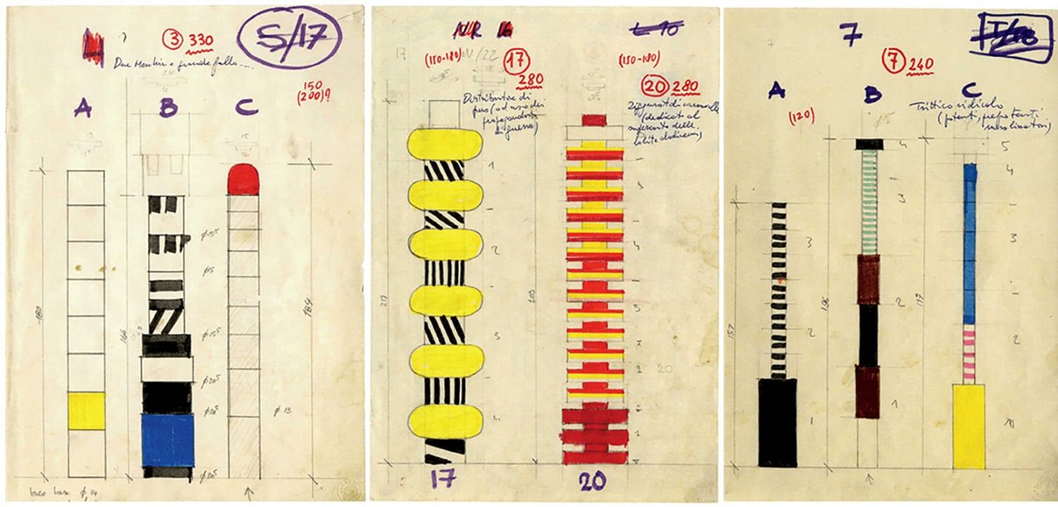 Three paintings of different shapes and sizes.