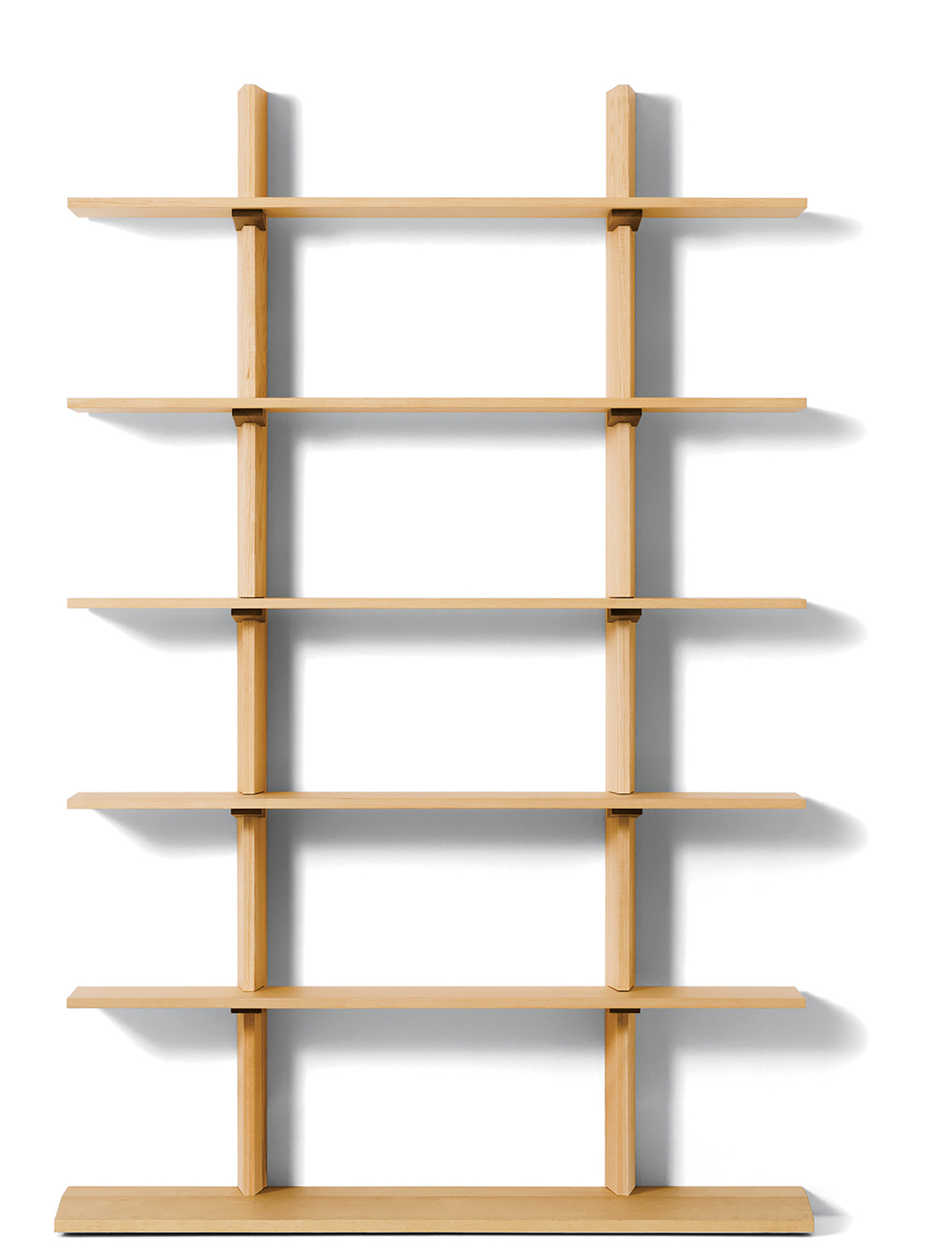 A wooden shelf with three shelves on the top.