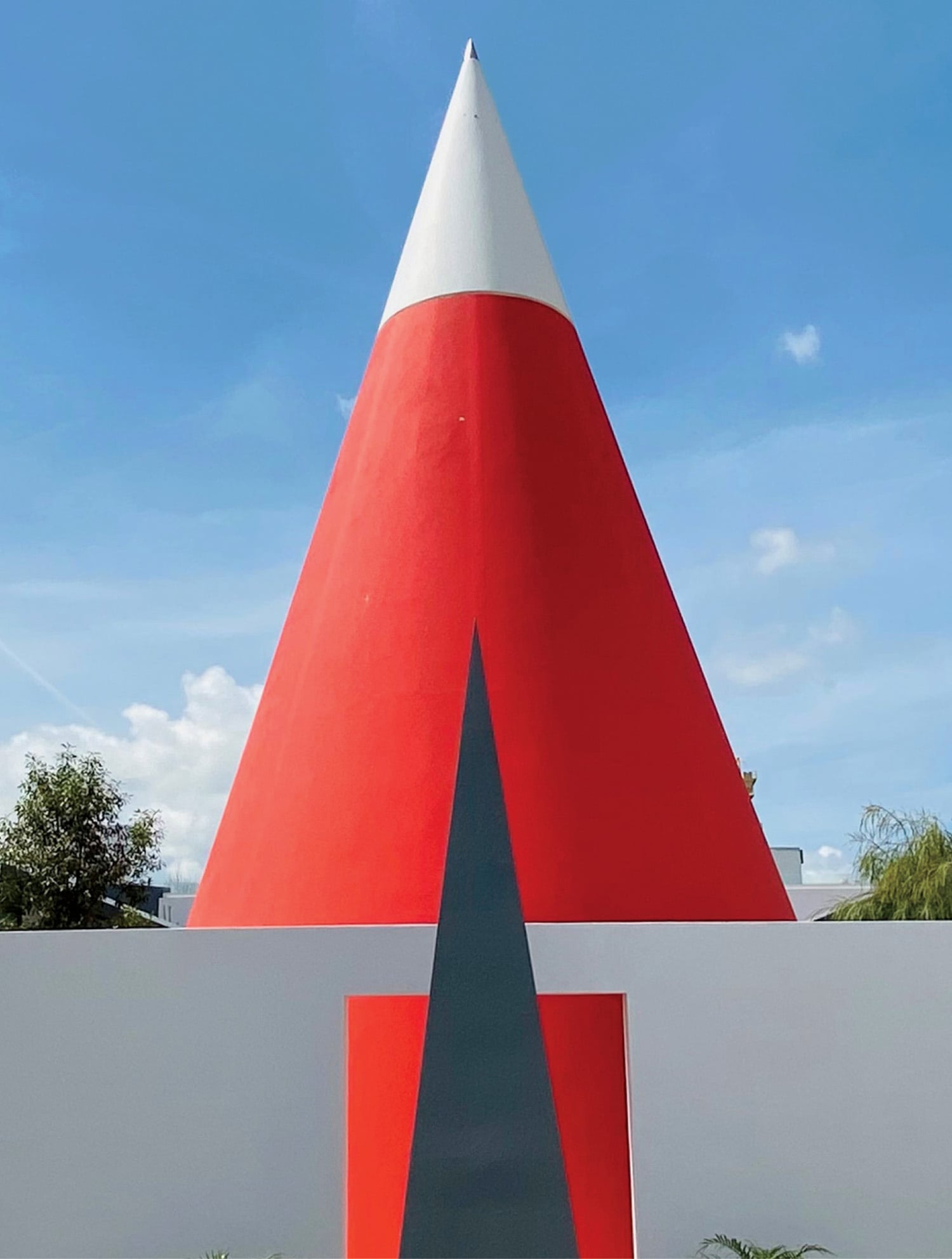A red and white sculpture.