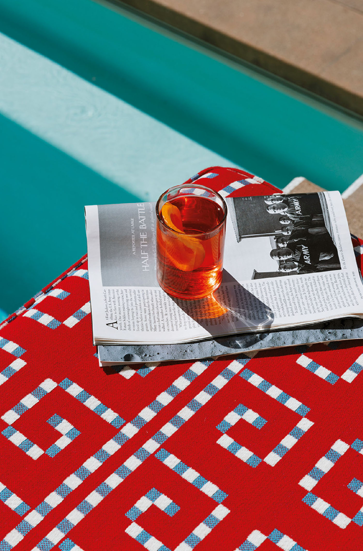 A red and white table cloth.