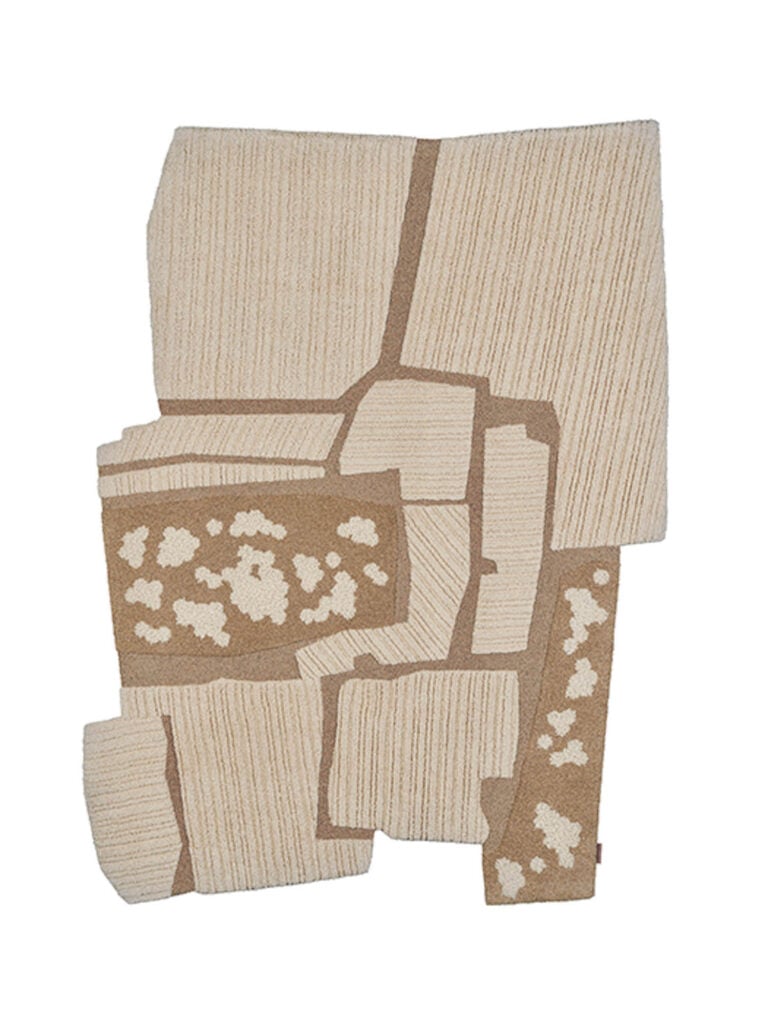 blocks of tufted wool in tan and cream