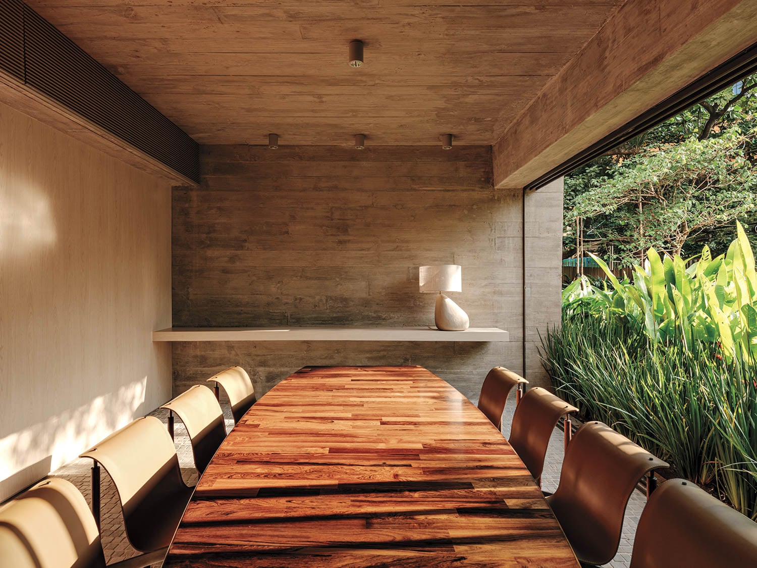 a brown conference table