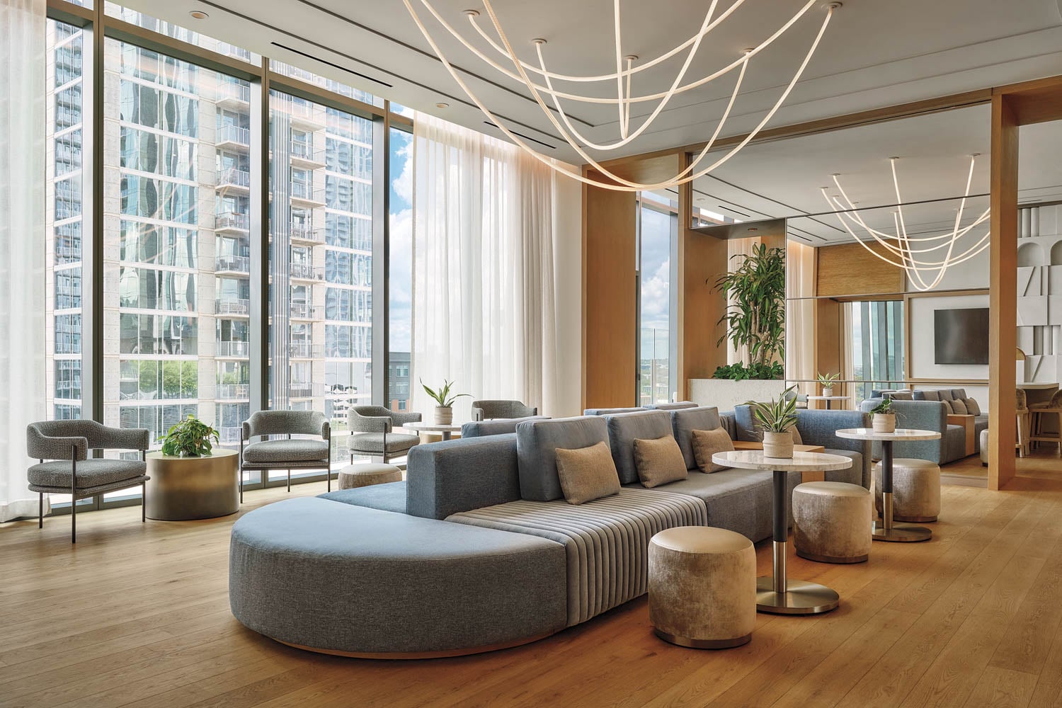 a curved seating island