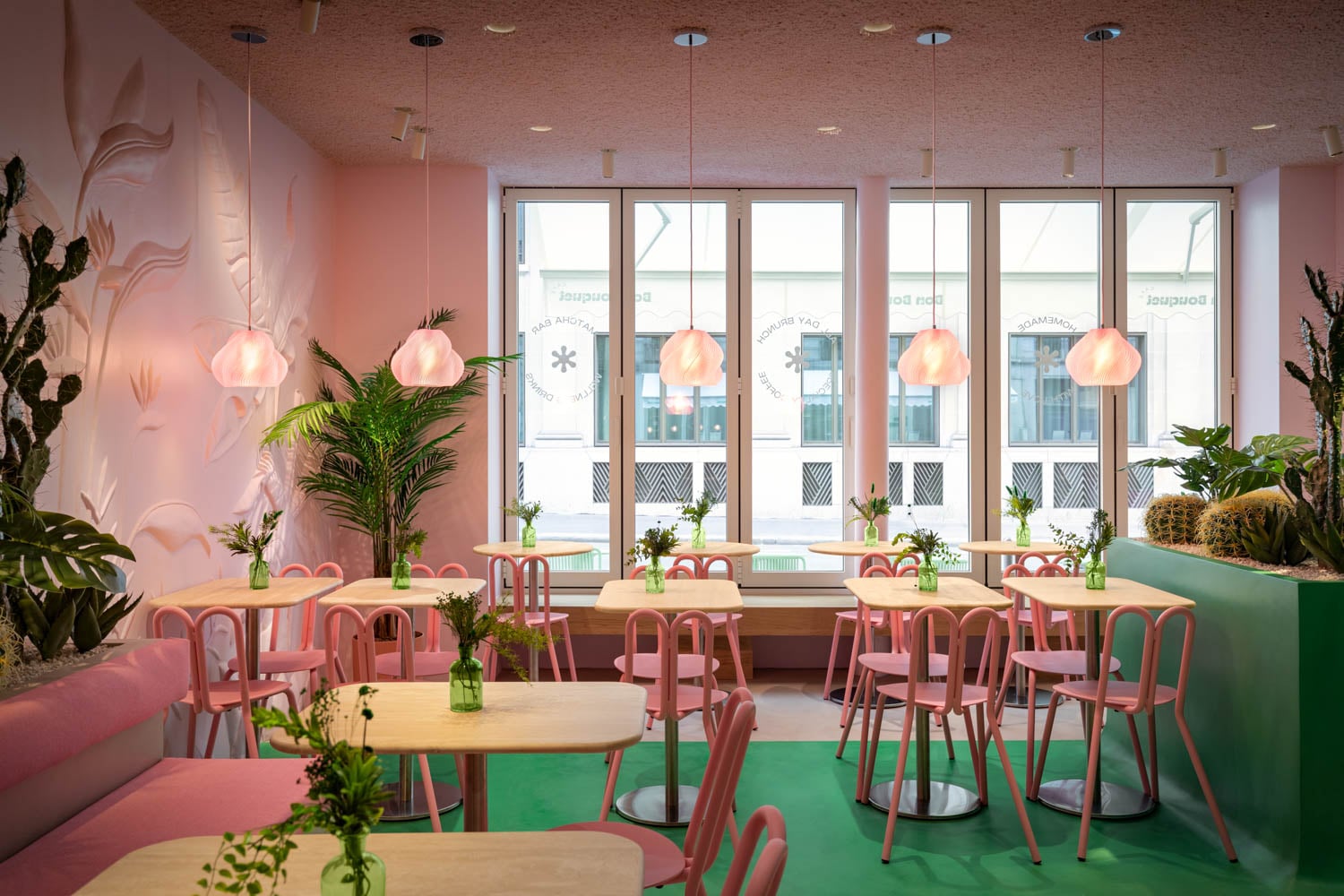 all pink dining area