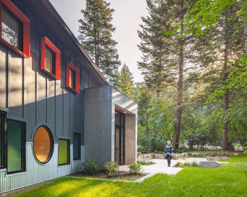 exterior facade of library in the woods