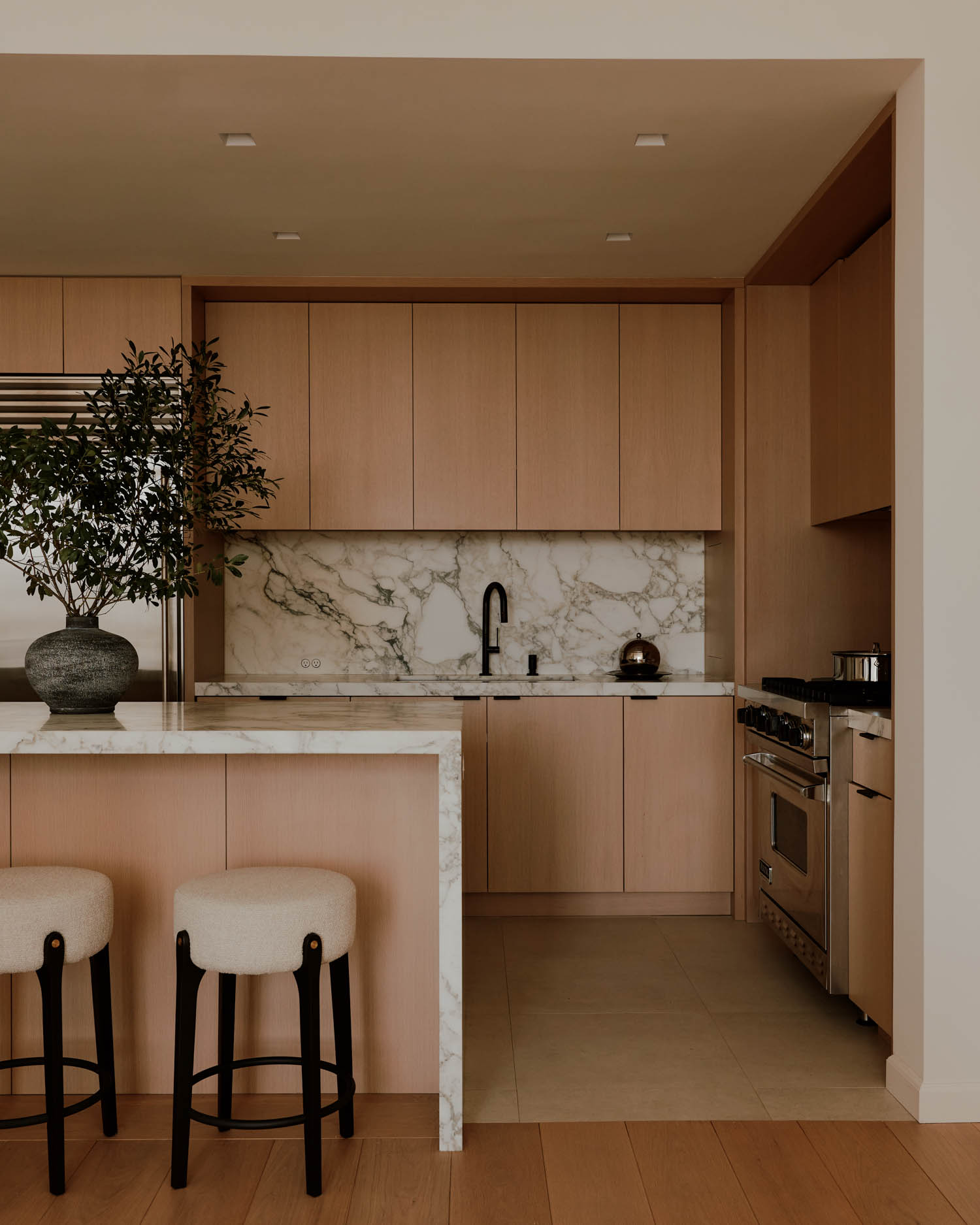 kitchen with custom oak cabinetry