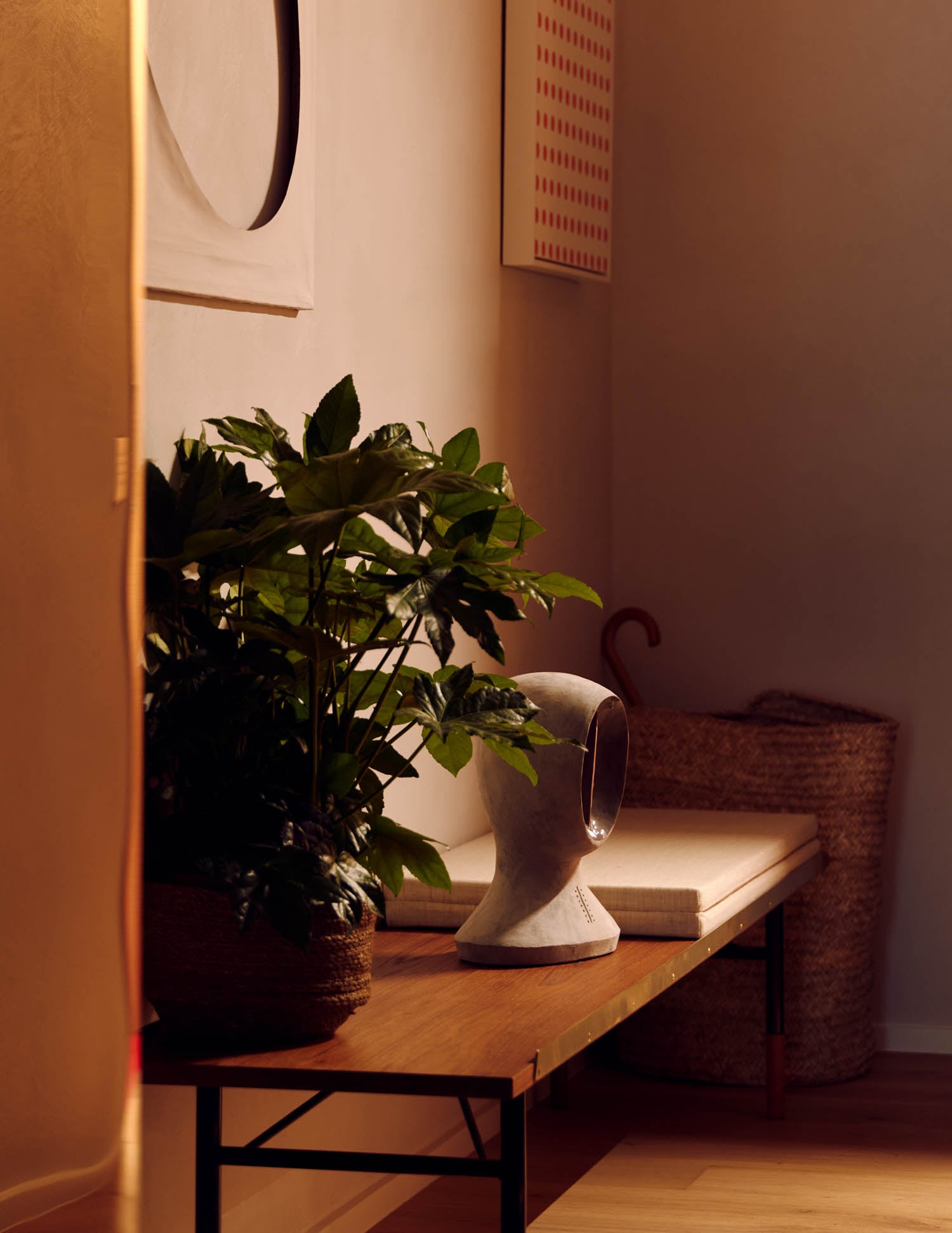 entryway with a table bench