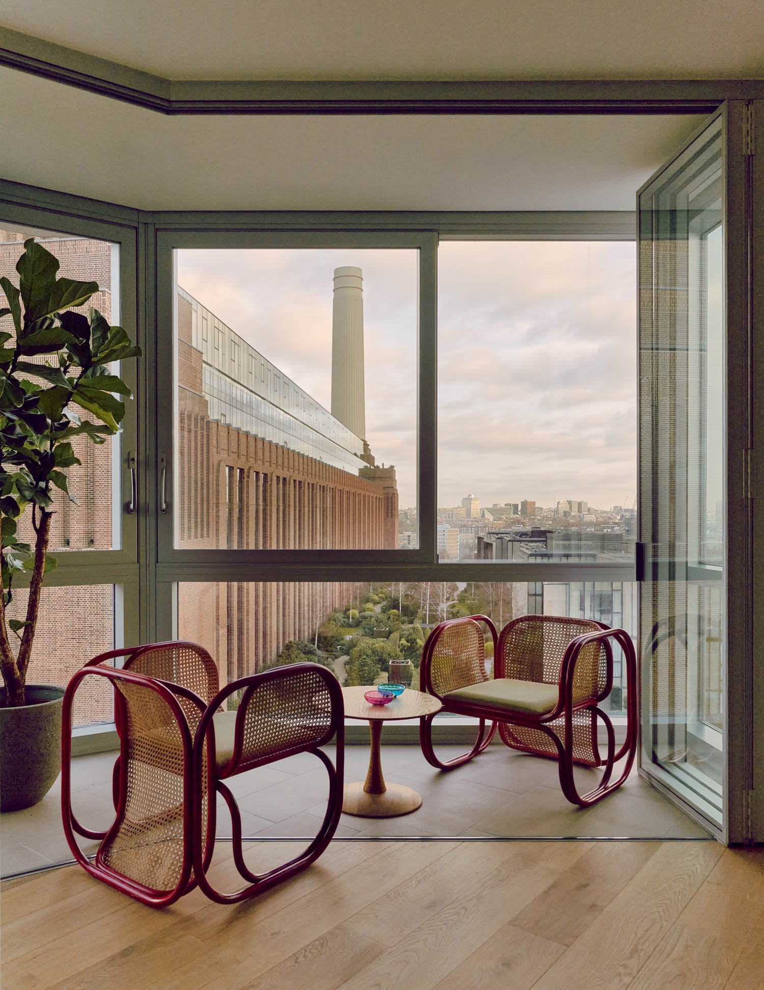 little nook with unique chairs overlooking the city