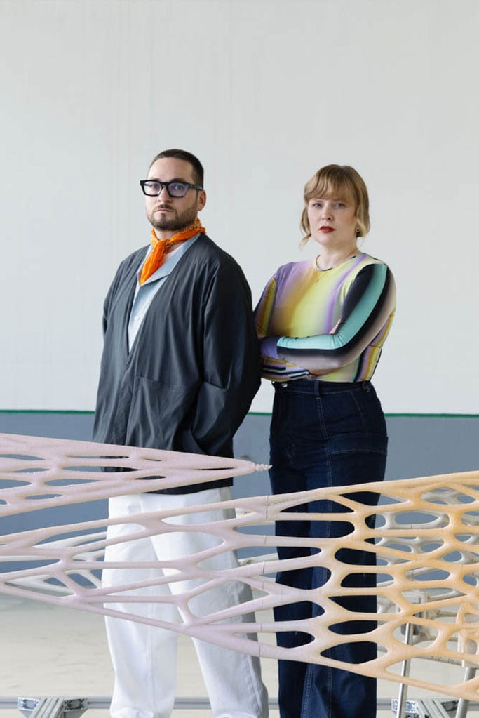 Vlasta Kubušová and Miroslav Král of crafting plastics behind their sculptural creation 