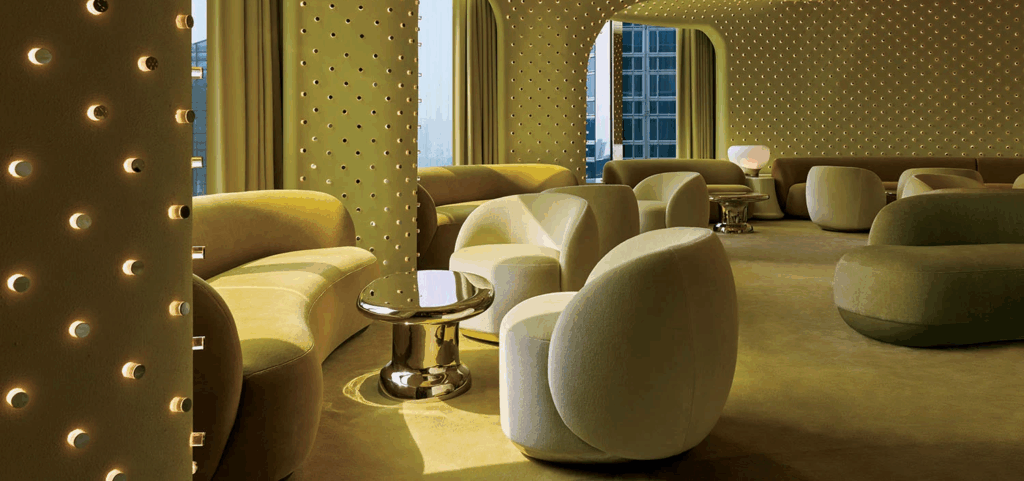 yellow showroom with couches